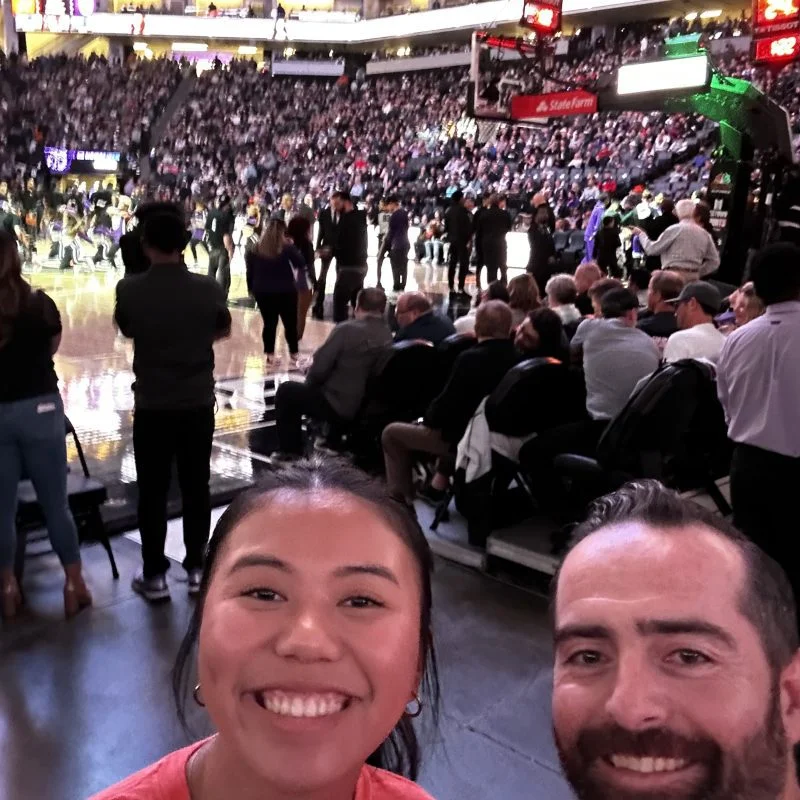 Selfie at halftime announcing Shared Vision as the Sacramento Kings 2023 Capitalize Technology Winner for Affiliate Marketing SaaS