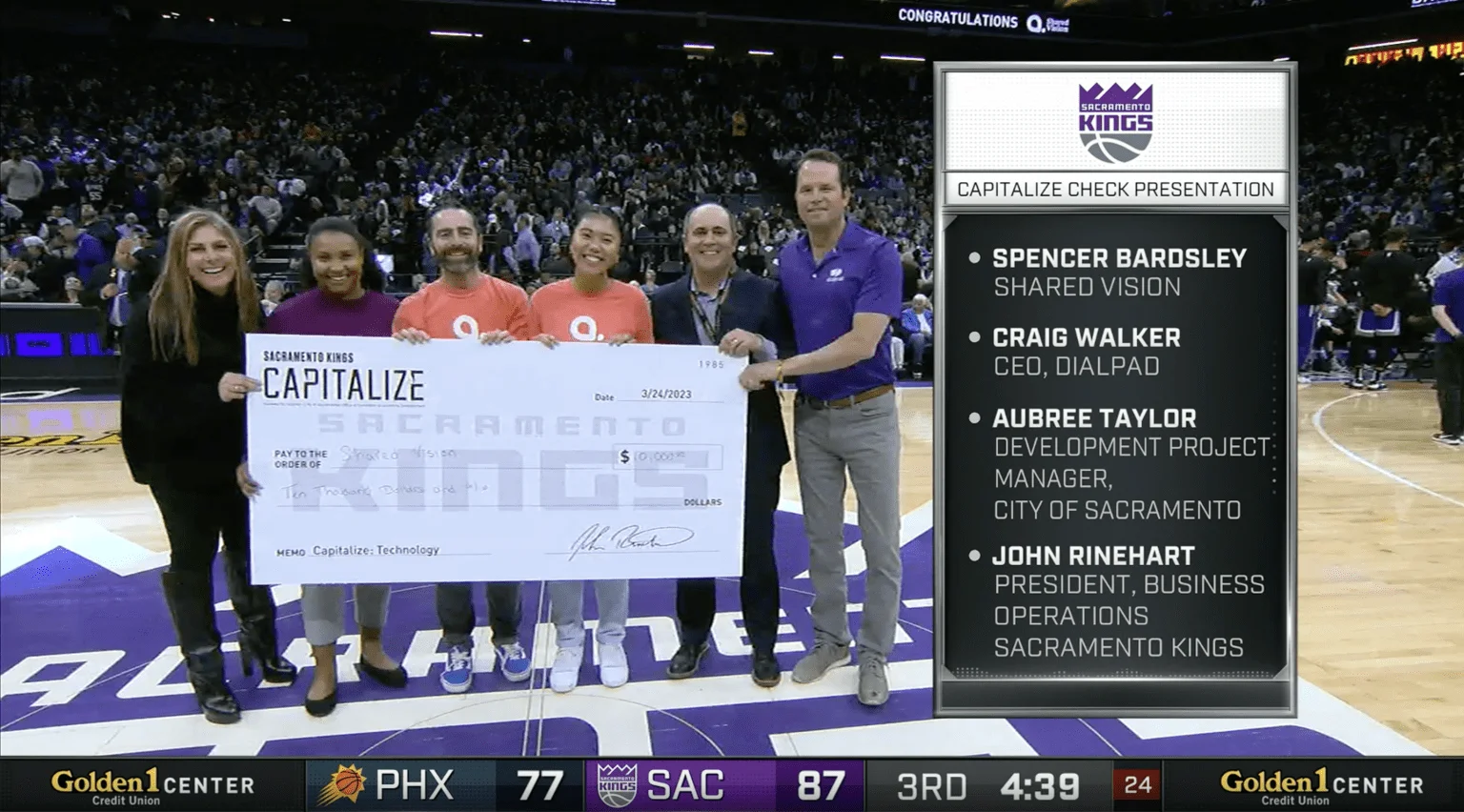 Screenshot announcing Shared Vision as the Sacramento Kings 2023 Capitalize Technology Winner for Affiliate Marketing SaaS